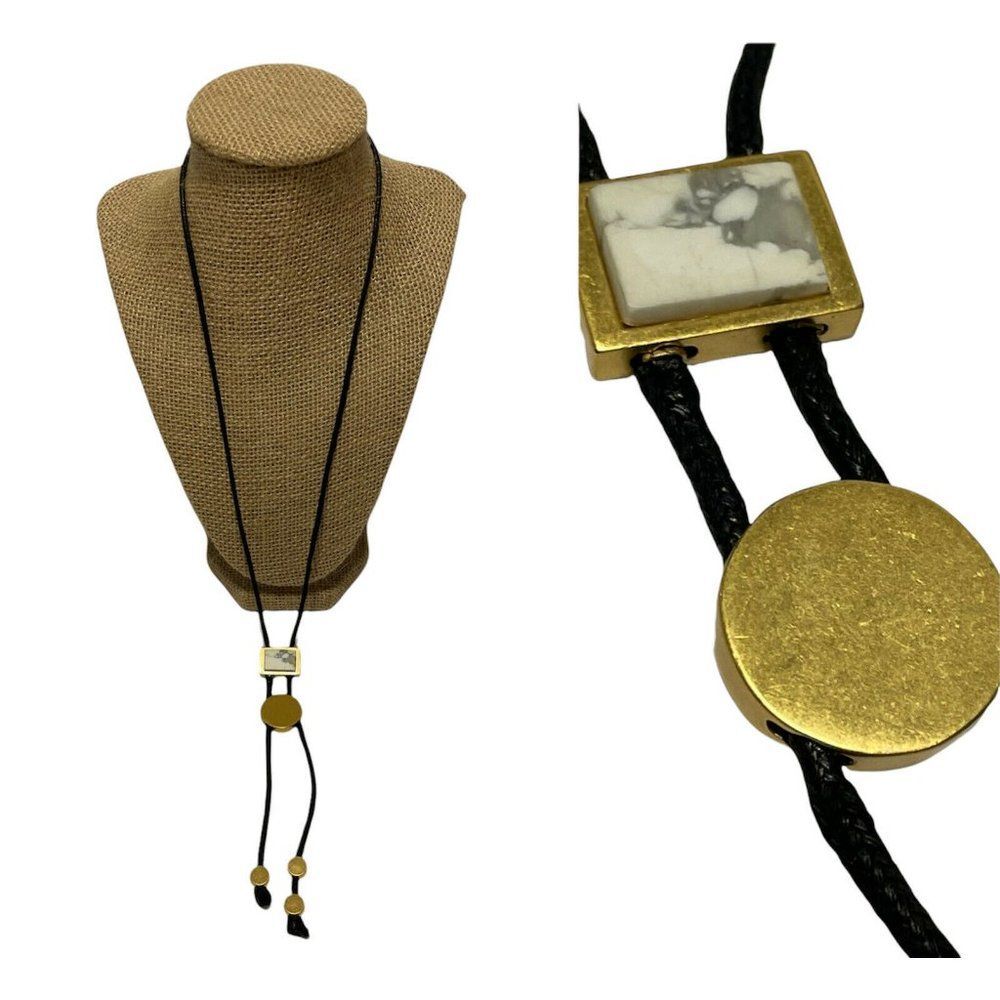 madewell marvel brass  howlite pendant Statement Y Necklace Black cord